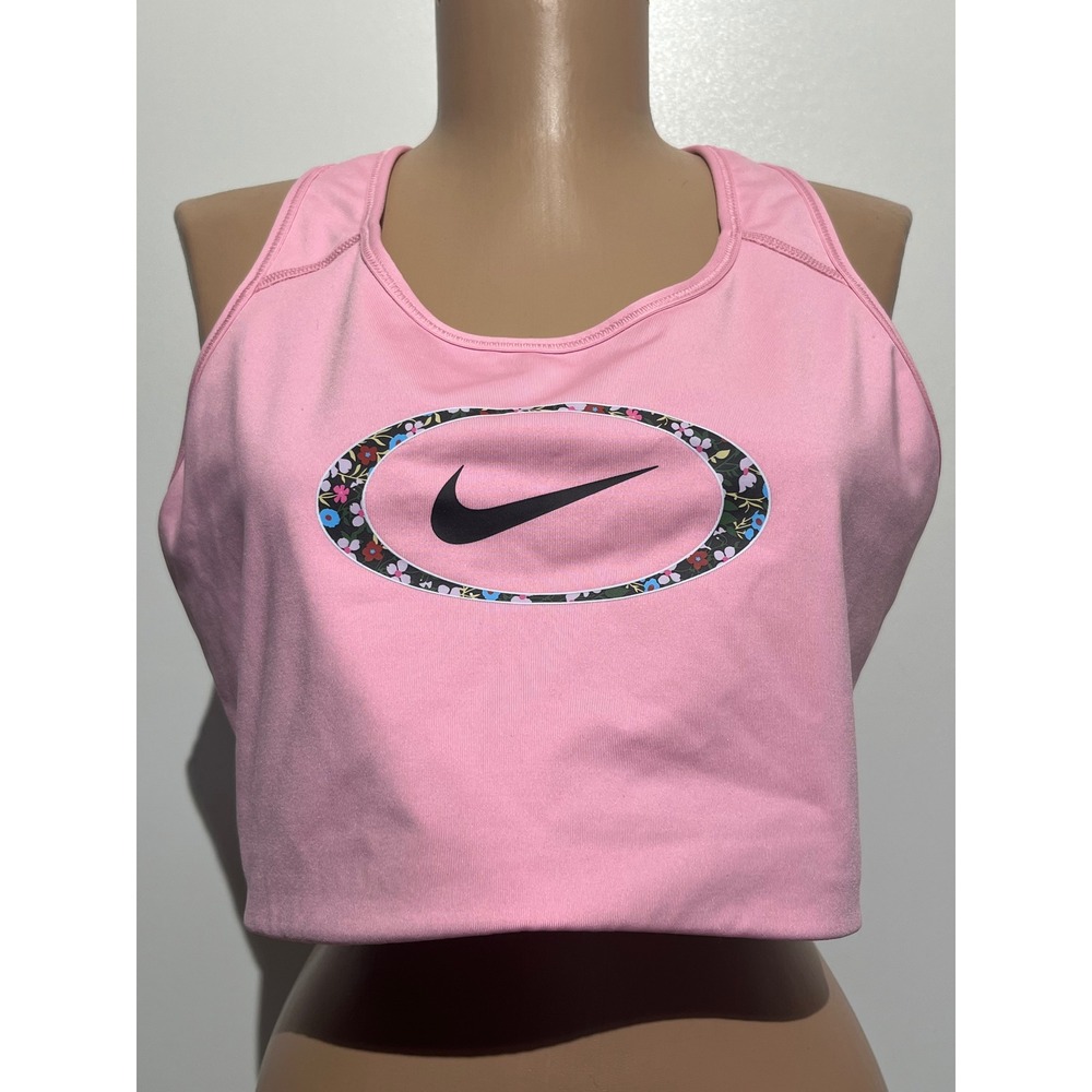 Nike Womens Pink Dri-FIT Floral Swoosh Graphic Cropped Racerback Tank Top 2X